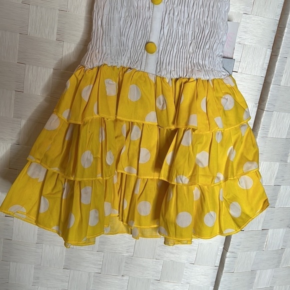 YELLOW 3 Tiers Ruffles Tutu Cotton Dress - Picture 5 of 8